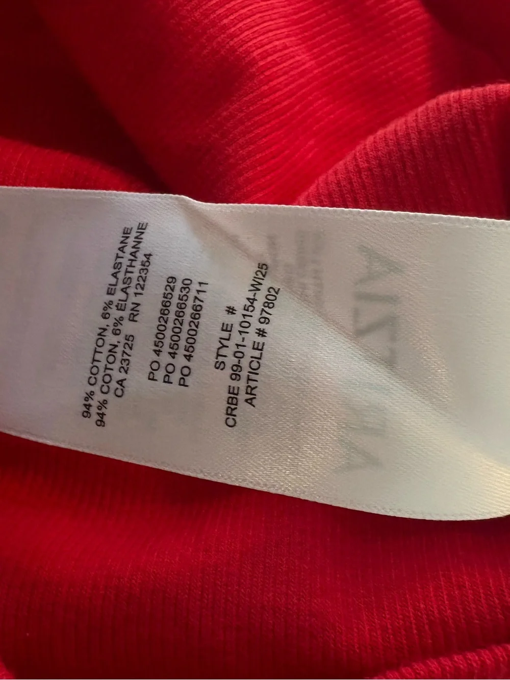 NWT Aritzia HomeStretch Rib Crew Waist Longsleeve Flashing Red Size Medium